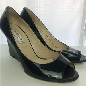 Jimmy Choo Patent Leather Baxen Wedge Peep Toe